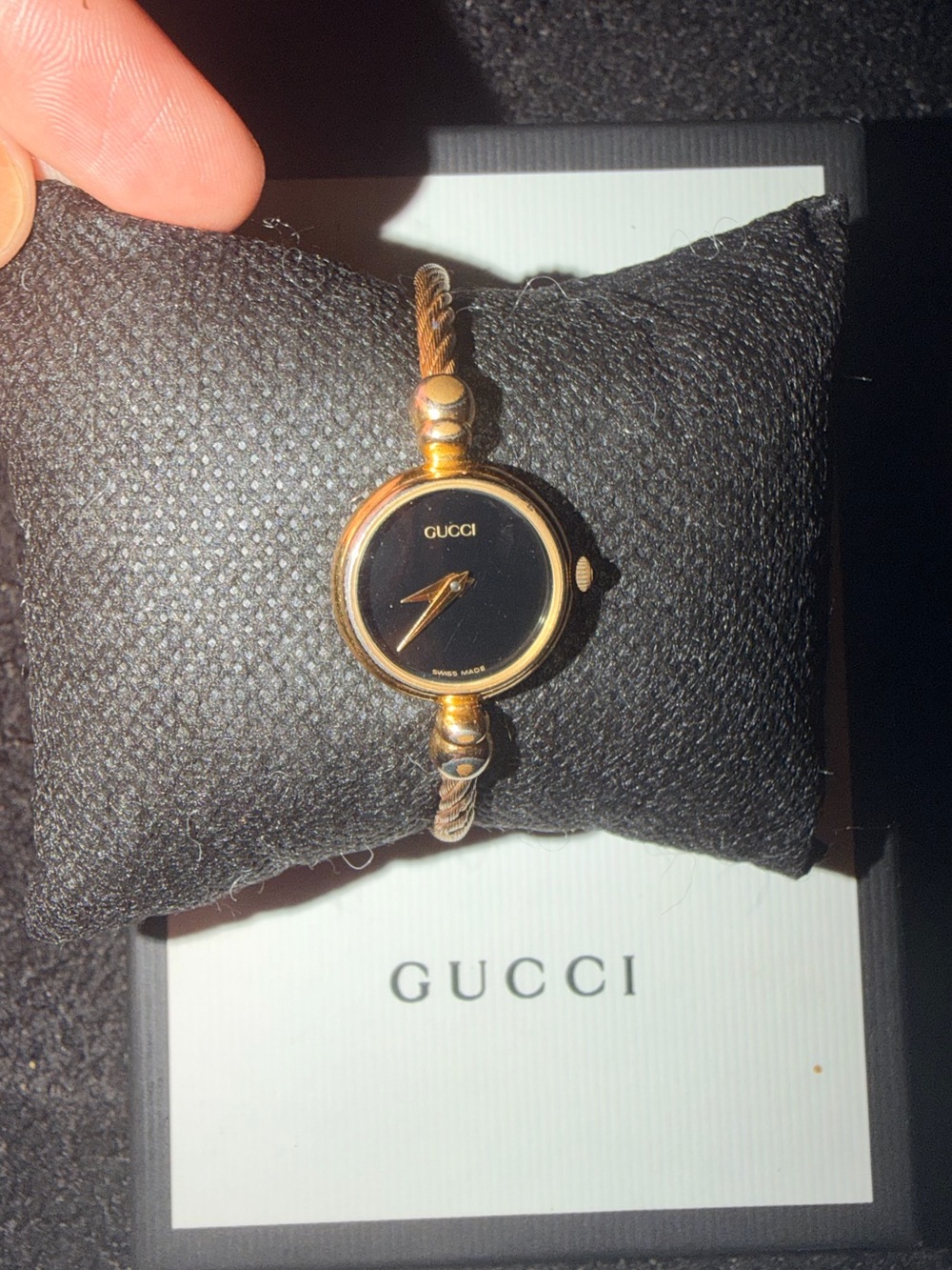 Gucci Gold-Tone Bangle Watch with Black Dial